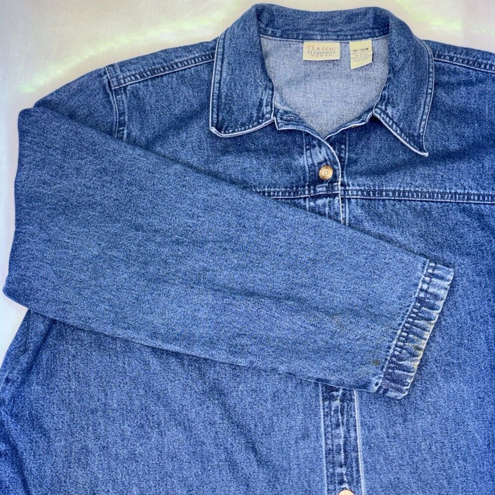 Classic Elements Blue Denim Jacket Women's 16-18 Button Up